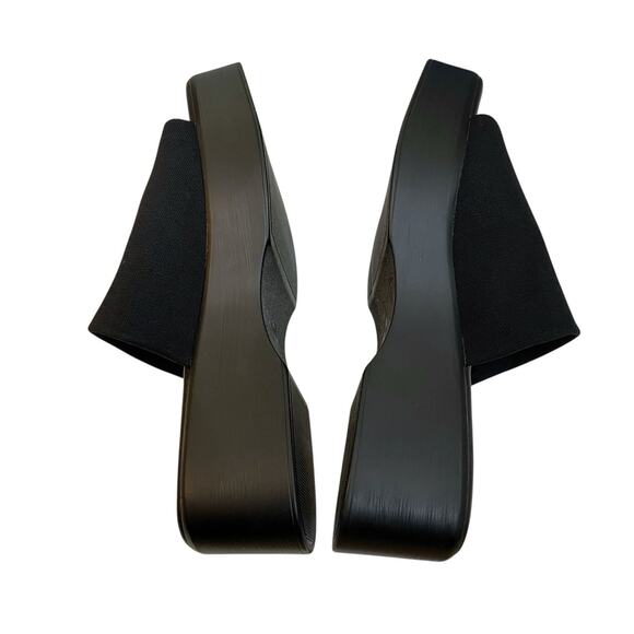Y2K Report Platform Mules Sandals 11M Black Stretchy Chunky Grunge Goth Open Toe - Picture 4 of 9